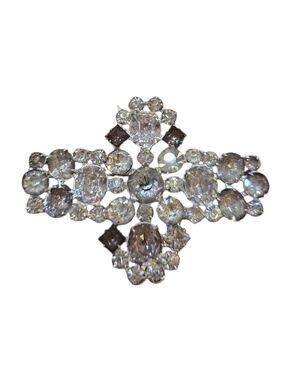 Silvertone Rhinestone Cross Vintage Brooch